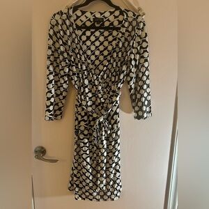 Elegant Black and White faux wrap patterned Dress